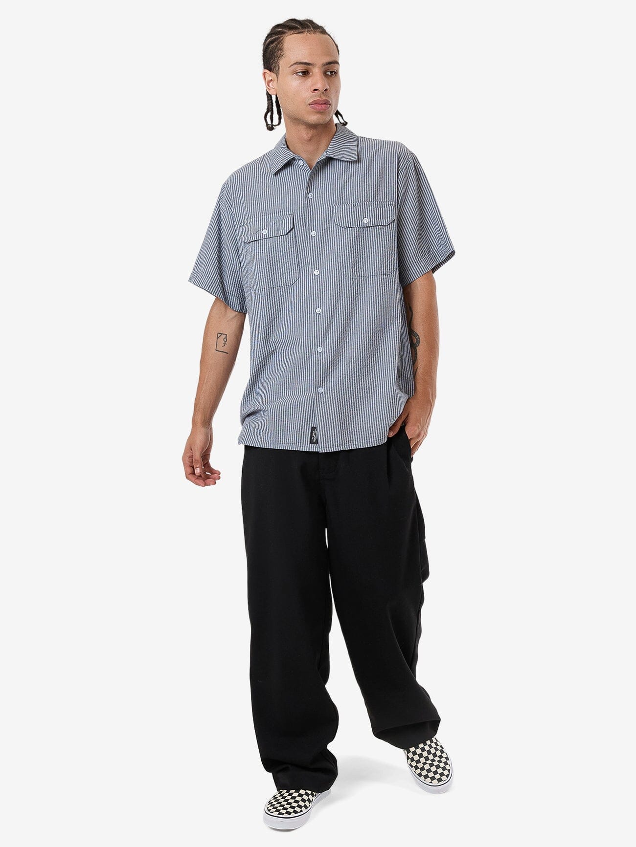 Thrills Union Short Sleeve Stripe Work Shirt - Light Petrol