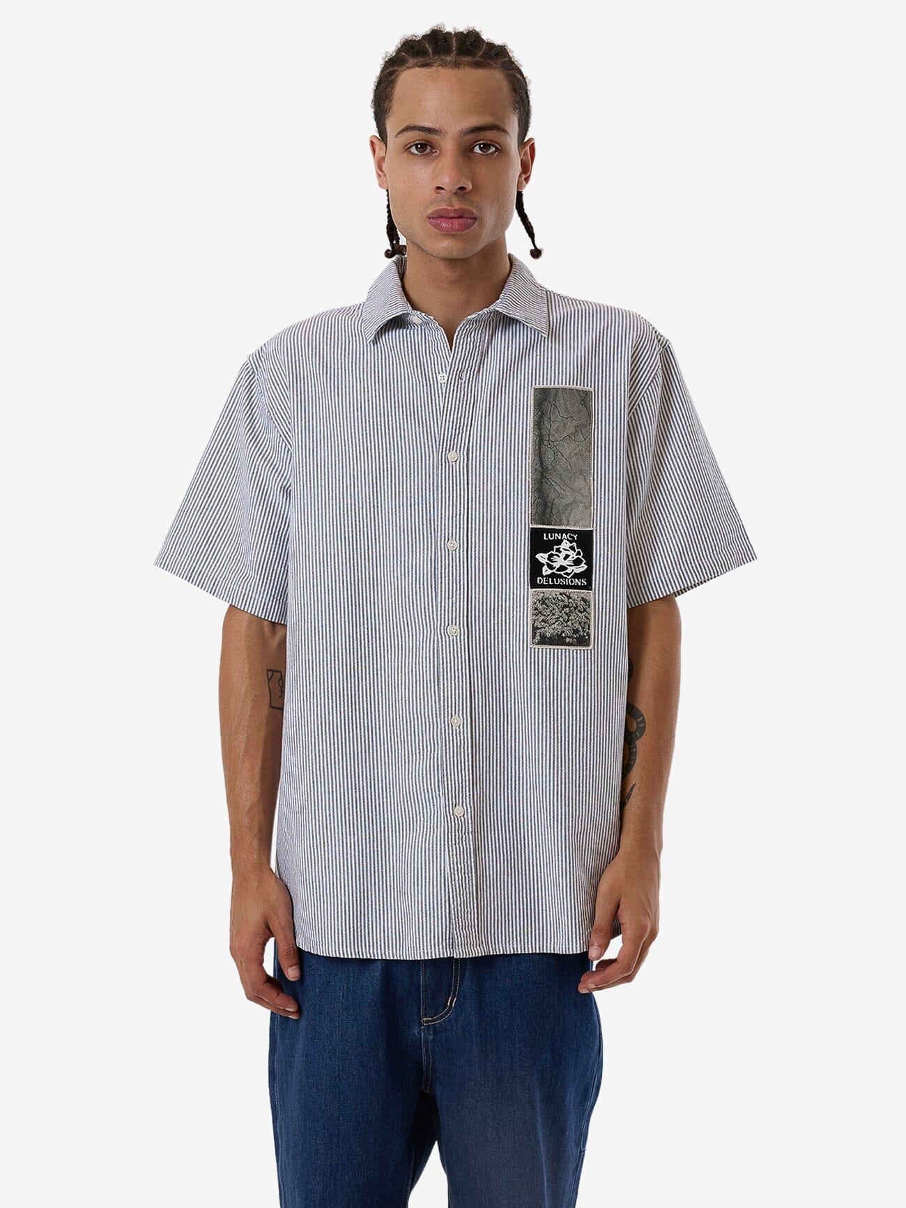 Lunacy Delusions Short Sleeve Shirt - Black Stripe