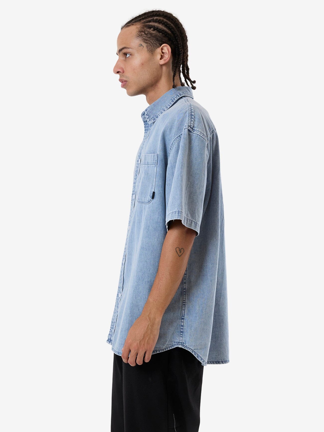 Canyon Oversize Short Sleeve Denim Shirt - Faded Rinse Indigo