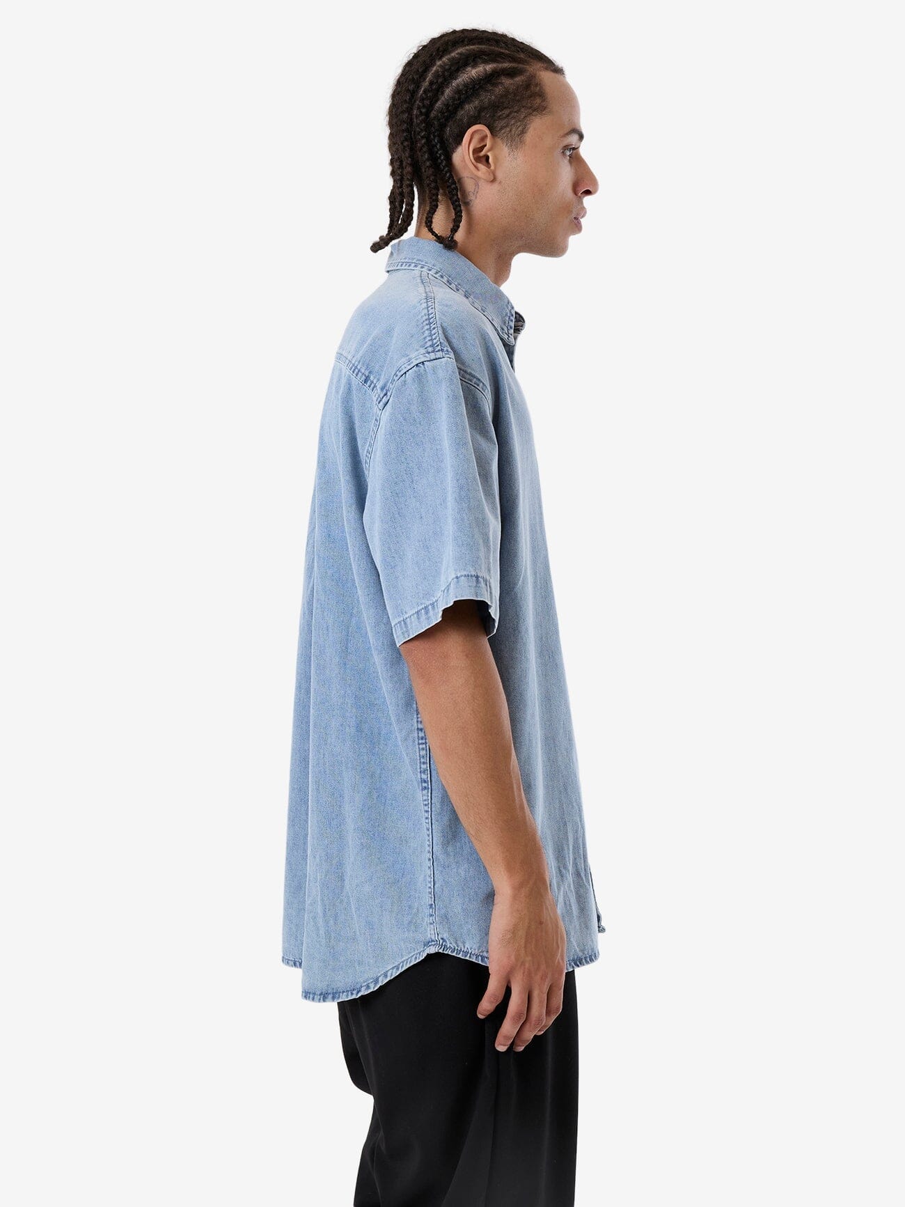 Canyon Oversize Short Sleeve Denim Shirt - Faded Rinse Indigo