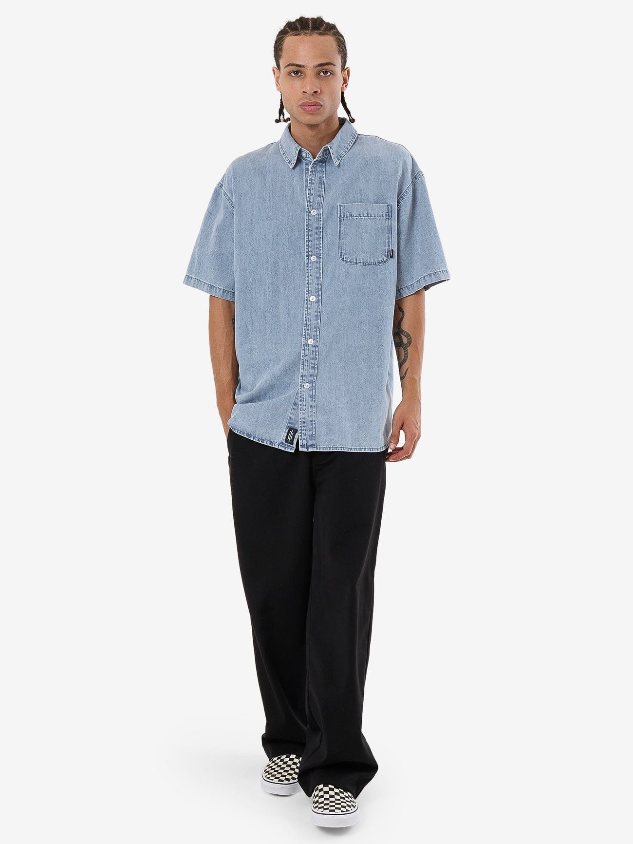 Canyon Oversize Short Sleeve Denim Shirt - Faded Rinse Indigo