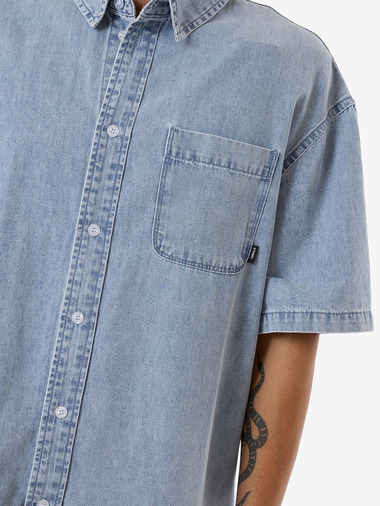 Canyon Oversize Short Sleeve Denim Shirt - Faded Rinse Indigo