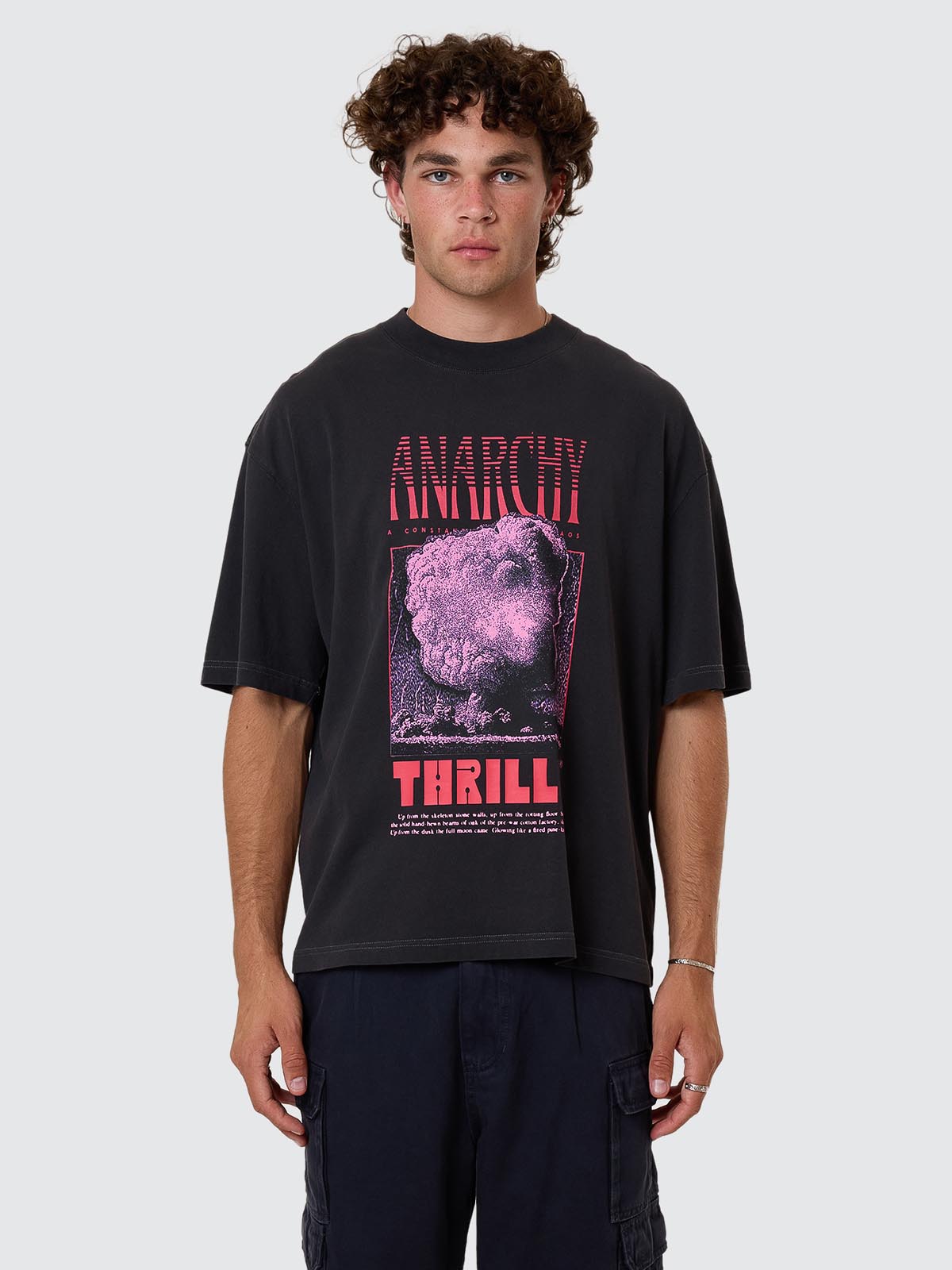 Constant Chaos Box Fit Oversize Cropped Tee - Blue Graphite XS