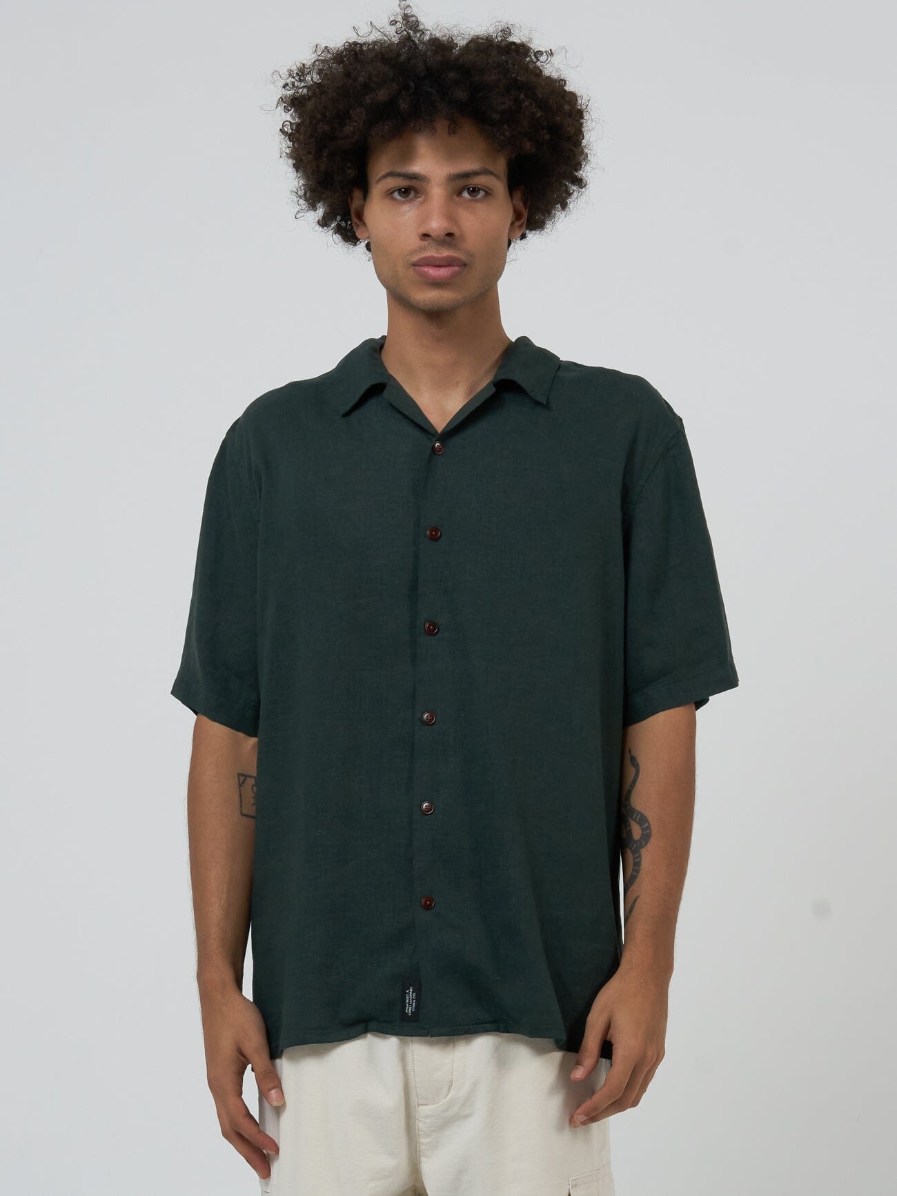 Hemp Minimal Thrills Bowling Shirt - Deep Emerald