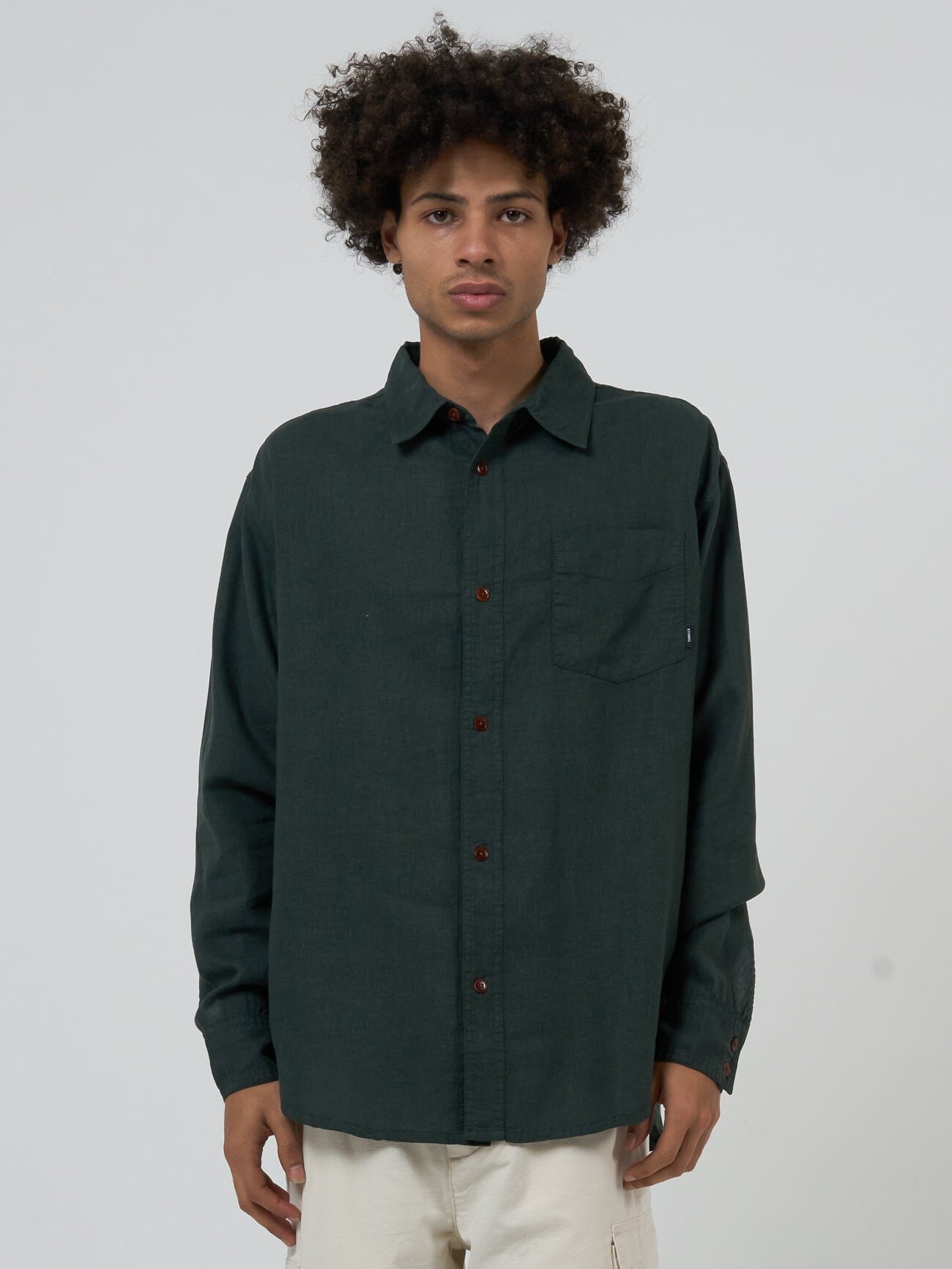 Hemp Minimal Thrills Oversize Long Sleeve Shirt - Deep Emerald