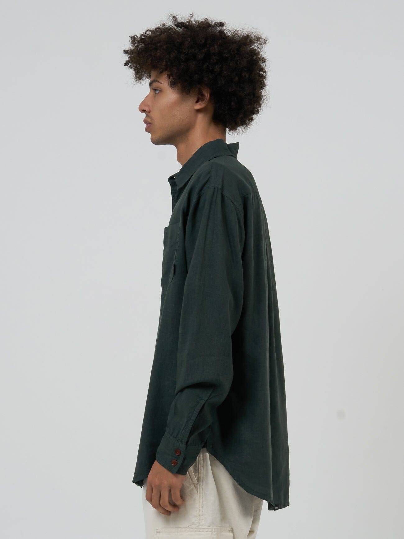 Hemp Minimal Thrills Oversize Long Sleeve Shirt - Deep Emerald