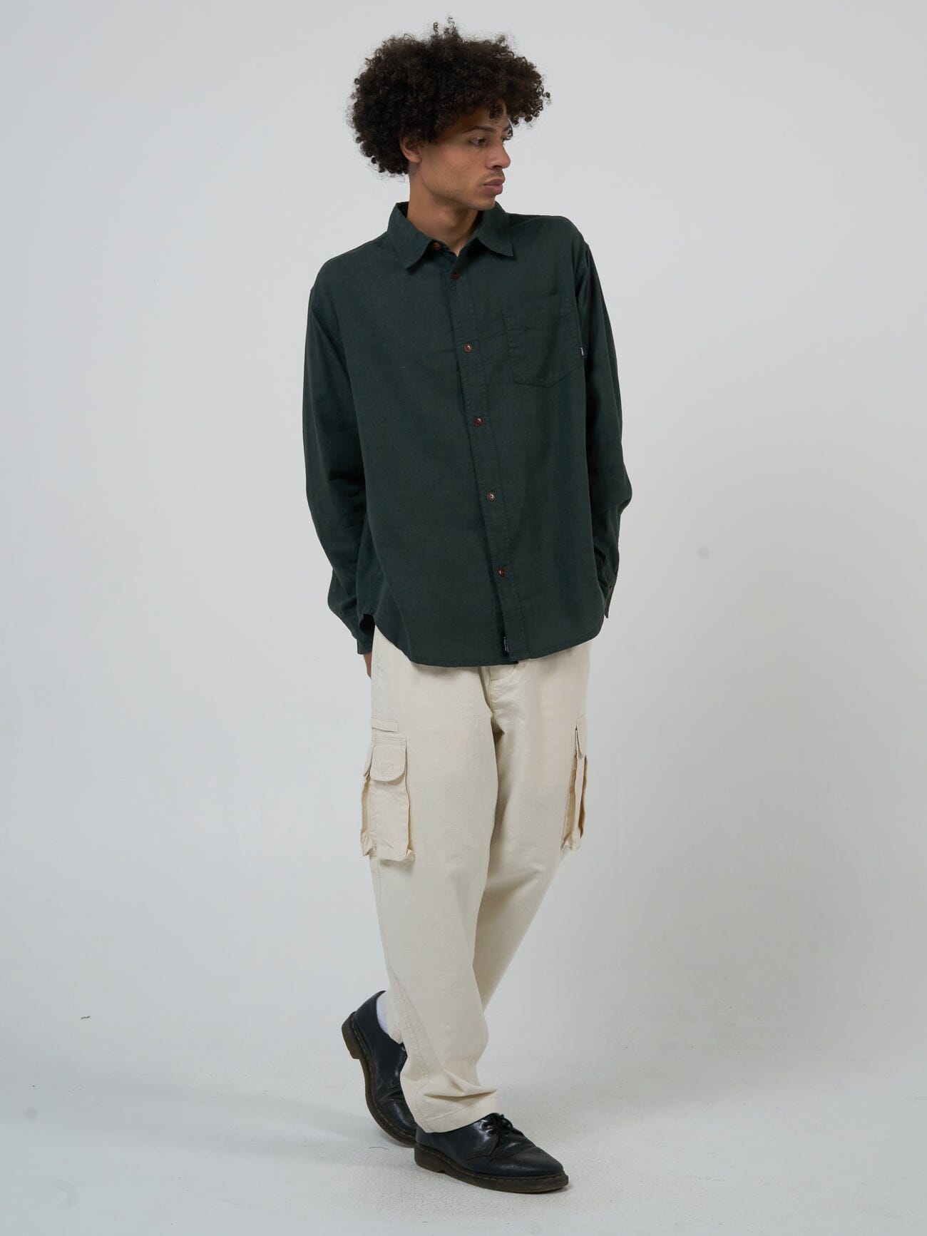 Hemp Minimal Thrills Oversize Long Sleeve Shirt - Deep Emerald