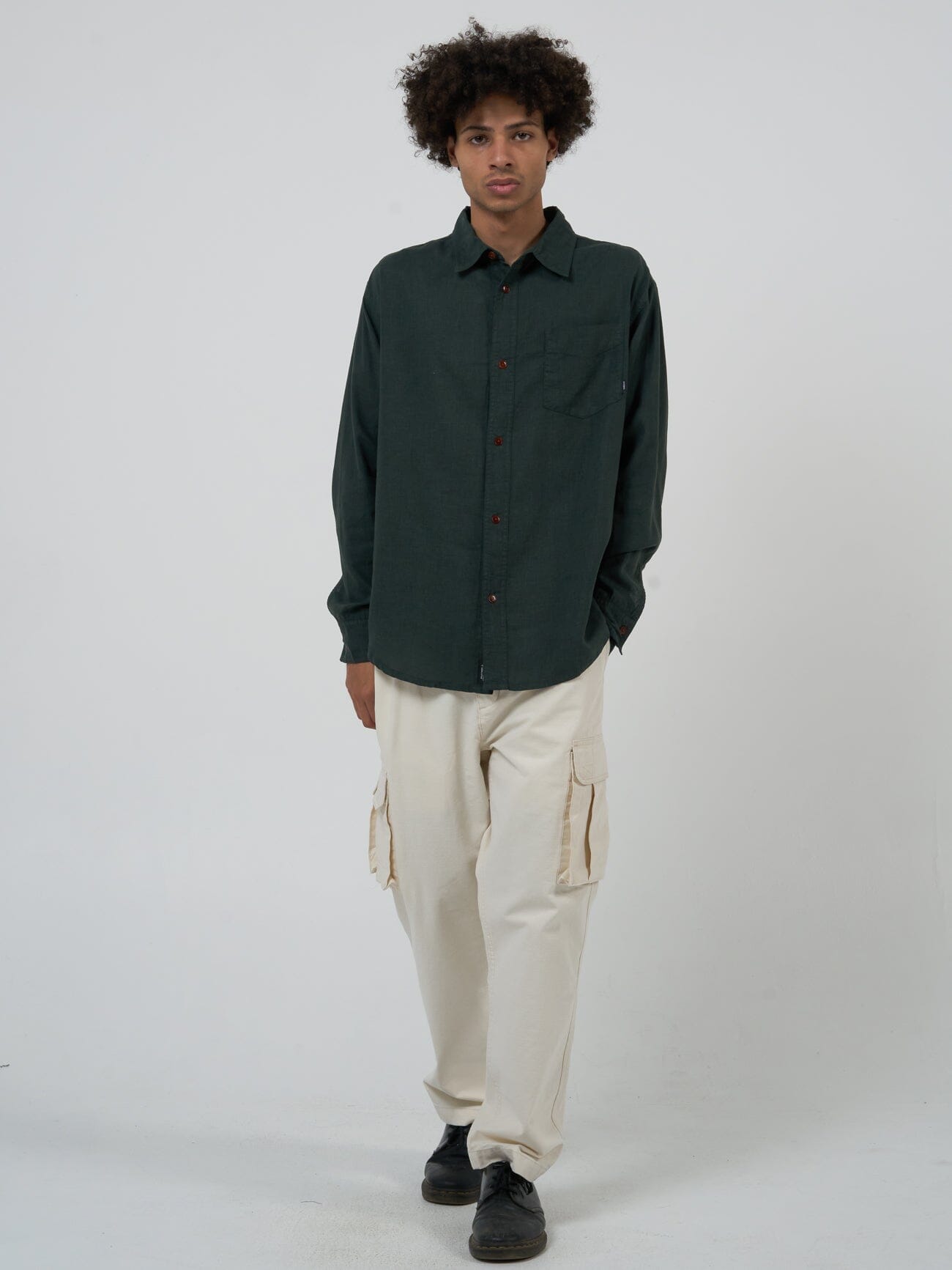 Hemp Minimal Thrills Oversize Long Sleeve Shirt - Deep Emerald