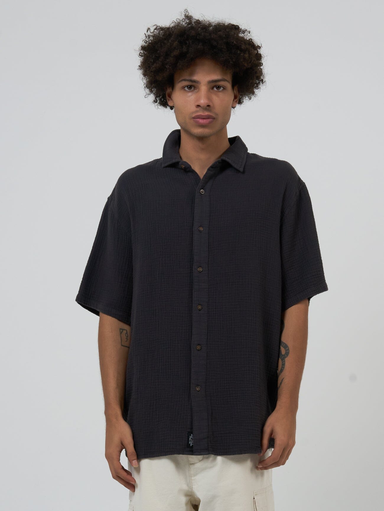 Minimal Thrills Seersucker Short Sleeve Shirt - Merch Black