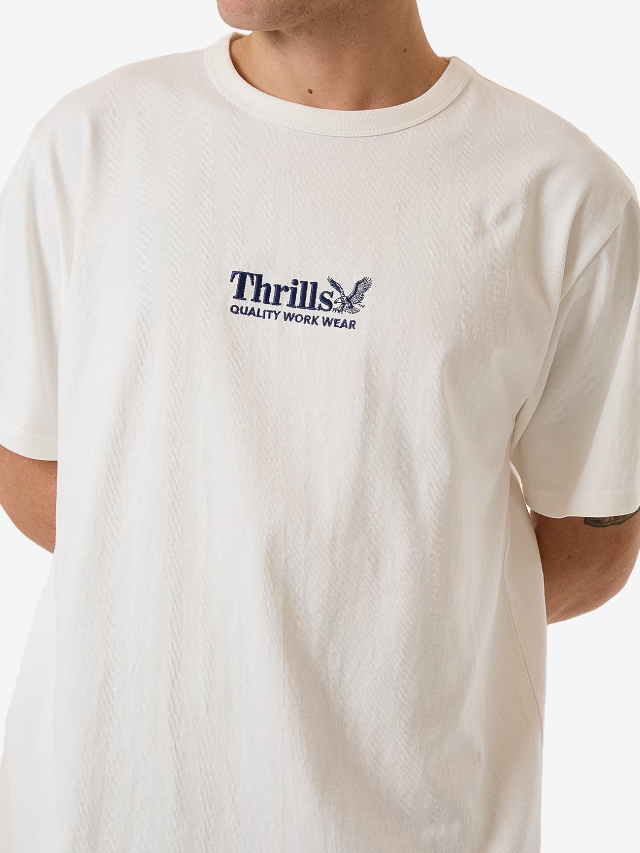 Thrills Workwear Embro Merch Fit Tee - Dirty White XS