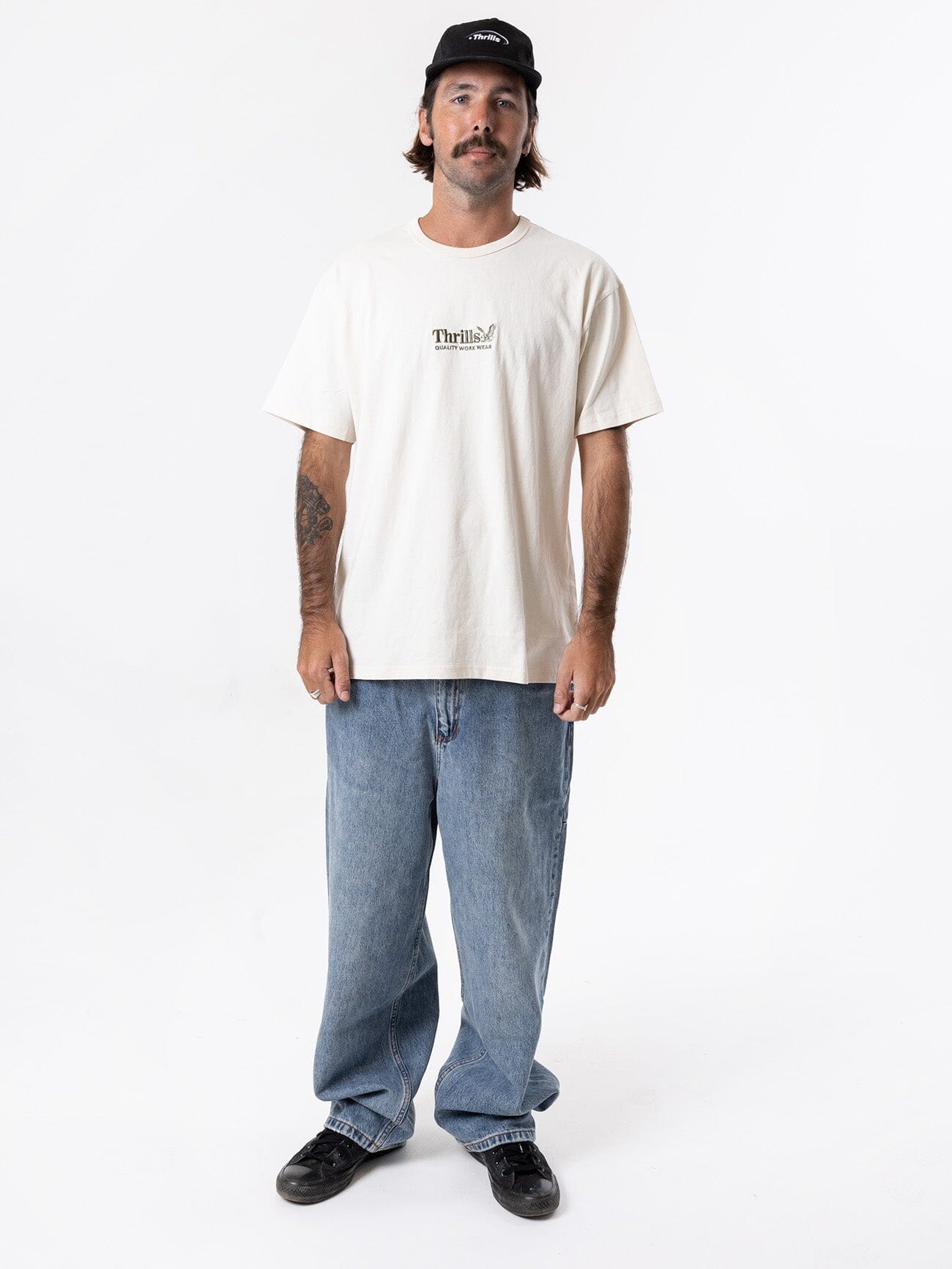 Thrills Workwear Embro Box Fit Tee - Heritage White