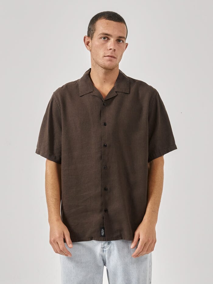 Hemp Minimal Thrills Bowling Shirt - Postal Brown