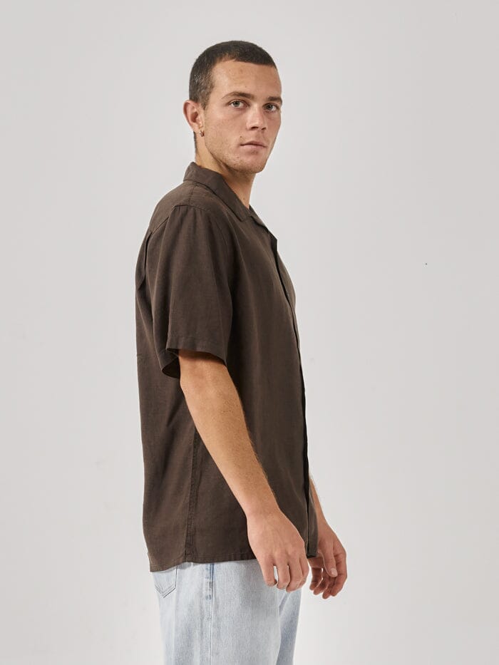 Hemp Minimal Thrills Bowling Shirt - Postal Brown