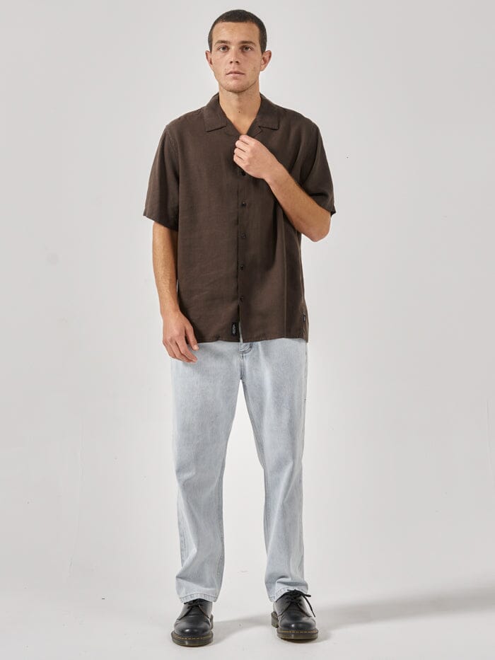 Hemp Minimal Thrills Bowling Shirt - Postal Brown