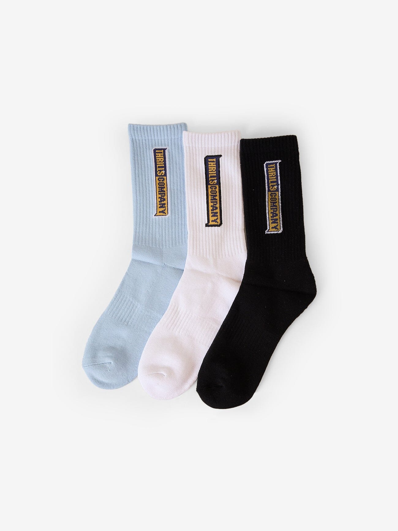 Two Sides 3 Pack Sock - White - Baby Blue - Black One Size