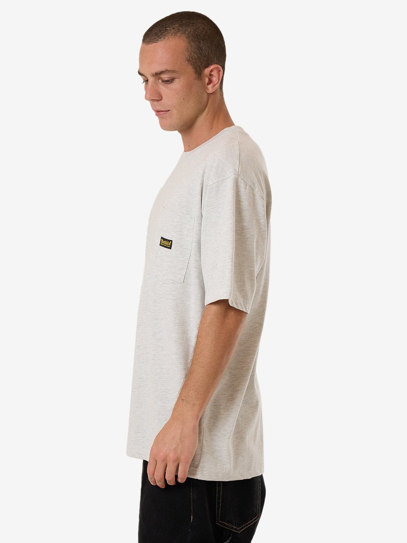 Thrills Union Oversize Fit Pocket Tee - White Marle XS