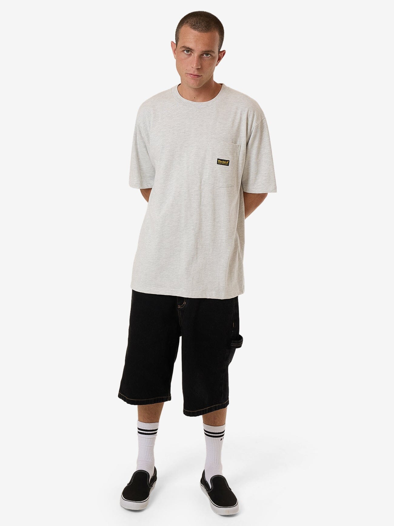 Thrills Union Oversize Fit Pocket Tee - White Marle XS