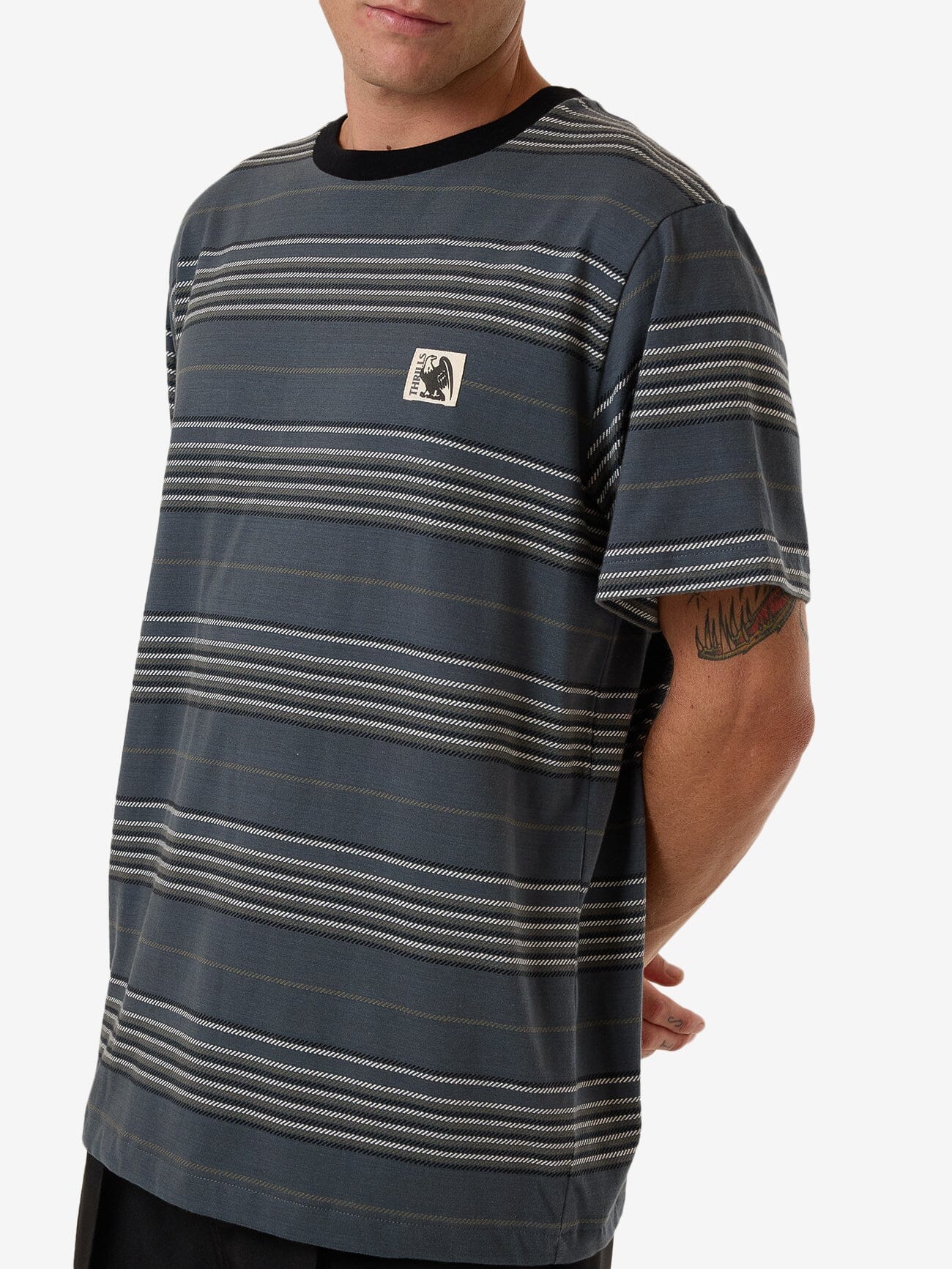 Heavy Times Stripe Merch Fit Tee - Light Petrol XS