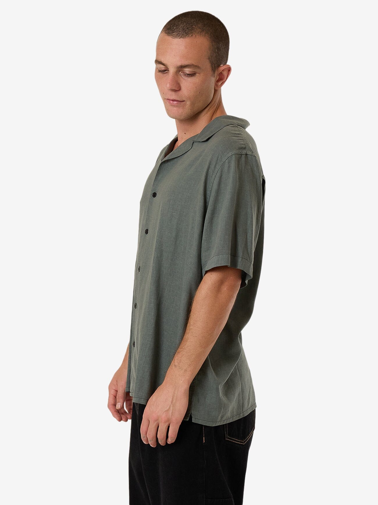 Hemp Minimal Thrills Contrast Stitch Bowling Shirt - Dark Forest XS