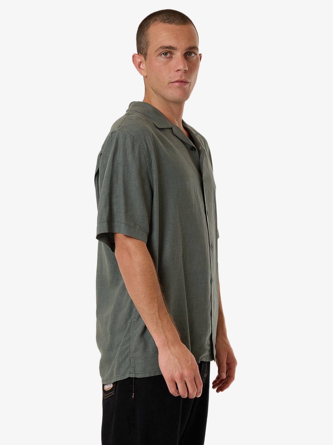 Hemp Minimal Thrills Contrast Stitch Bowling Shirt - Dark Forest XS