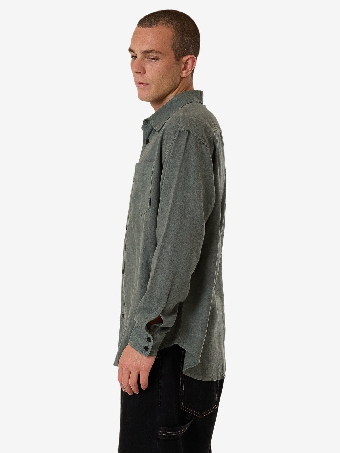 Hemp Minimal Thrills Oversize Long Sleeve Shirt - Dark Forest XS