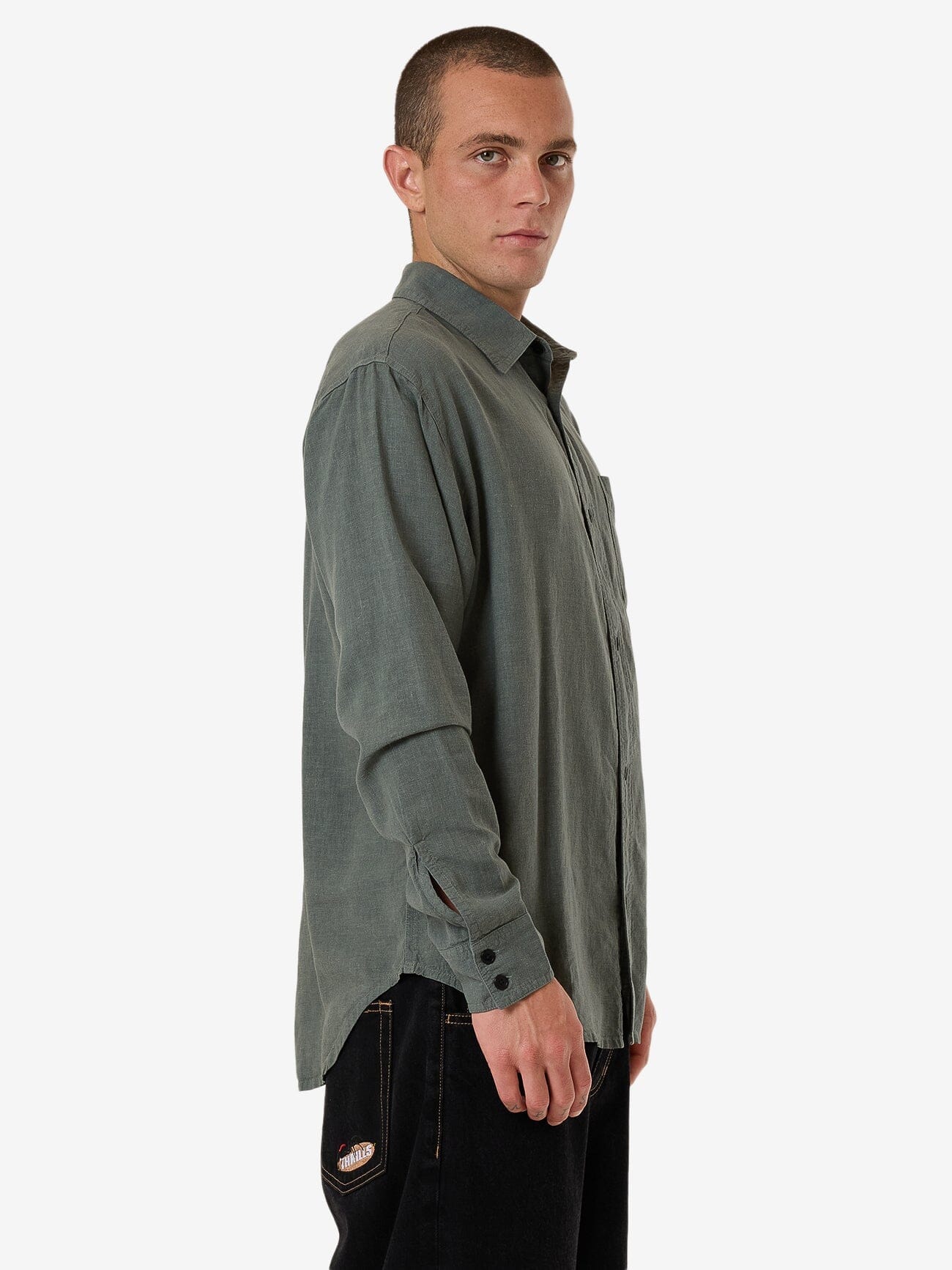 Hemp Minimal Thrills Oversize Long Sleeve Shirt - Dark Forest XS