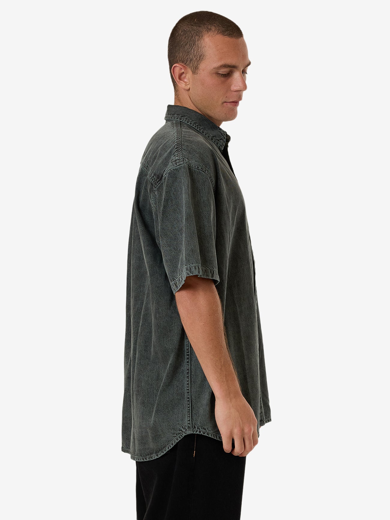 Canyon Oversize Short Sleeve Denim Shirt - Dark Forest