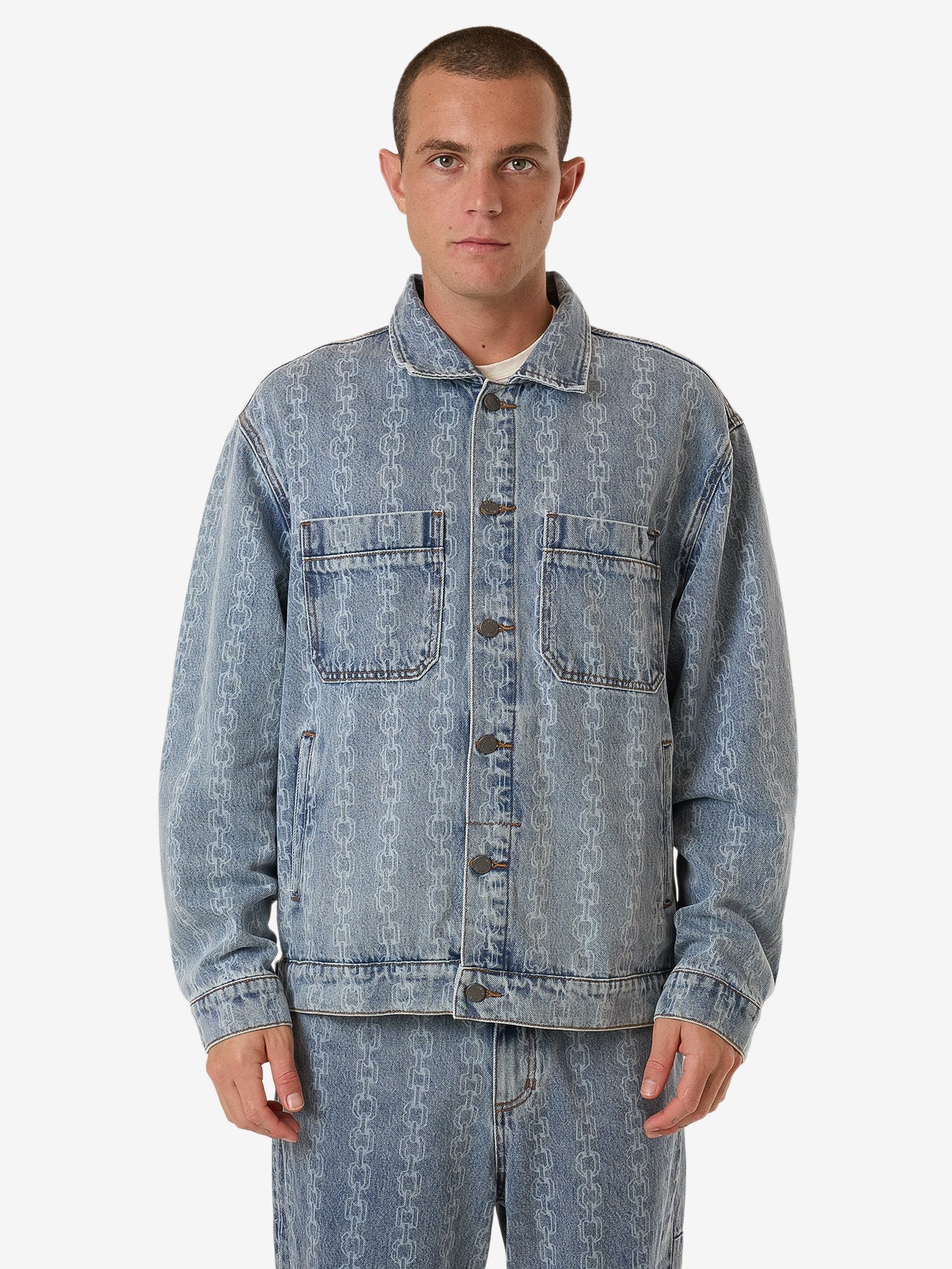 Chain Reaction Canyon Oversized Denim Jacket - Faded Rinse Indigo XS