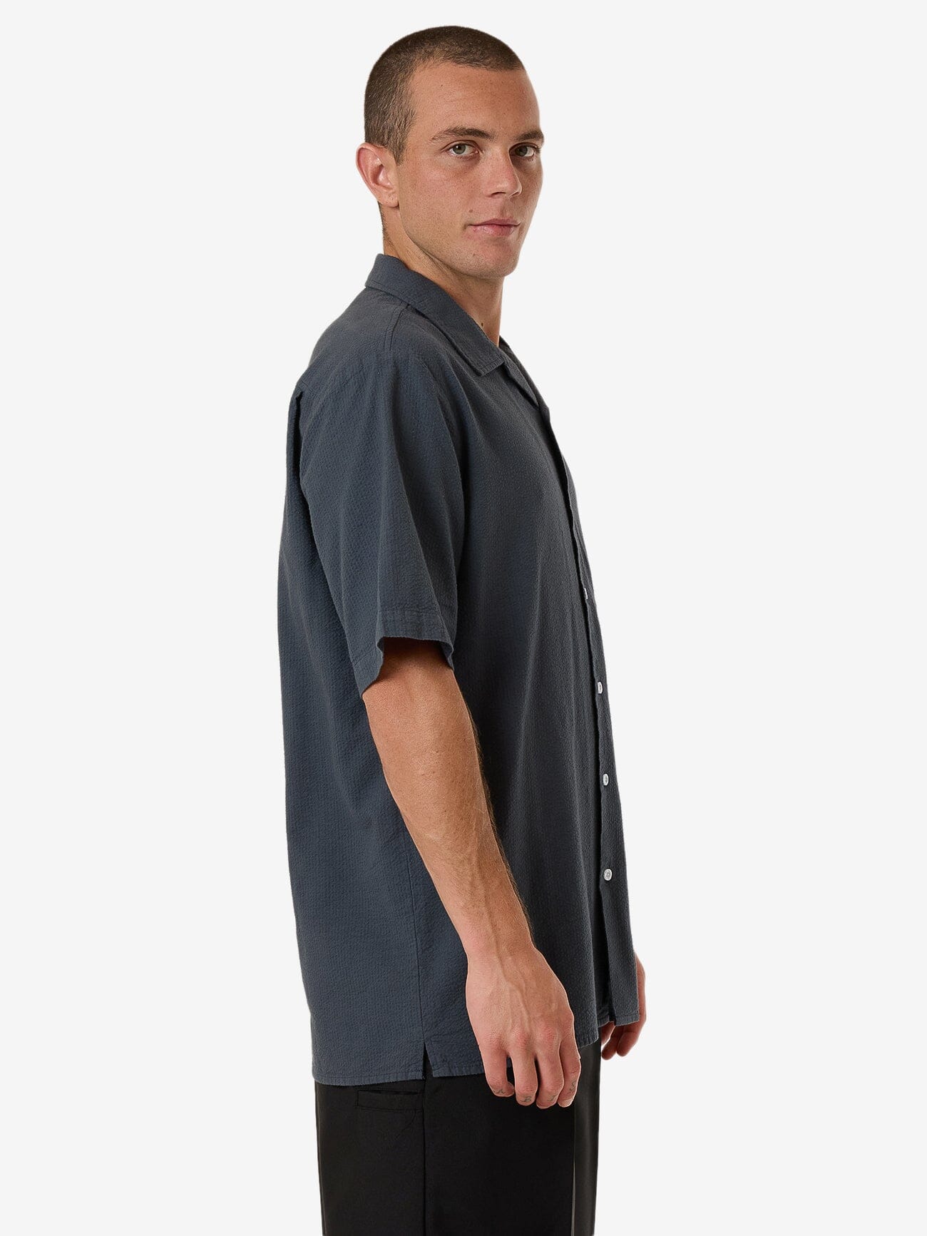 Minimal Thrills Stripe Bowling Shirt - Dark Slate XS