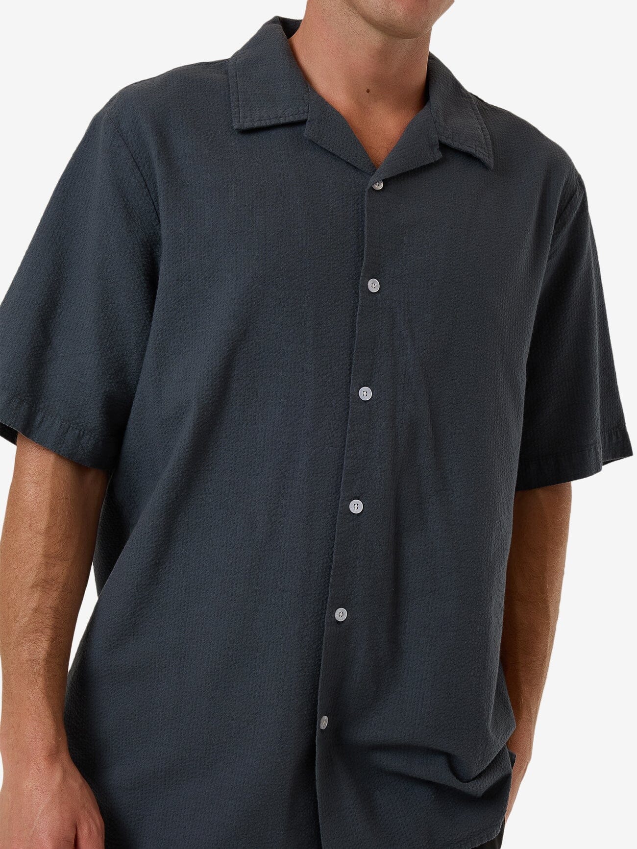 Minimal Thrills Stripe Bowling Shirt - Dark Slate XS