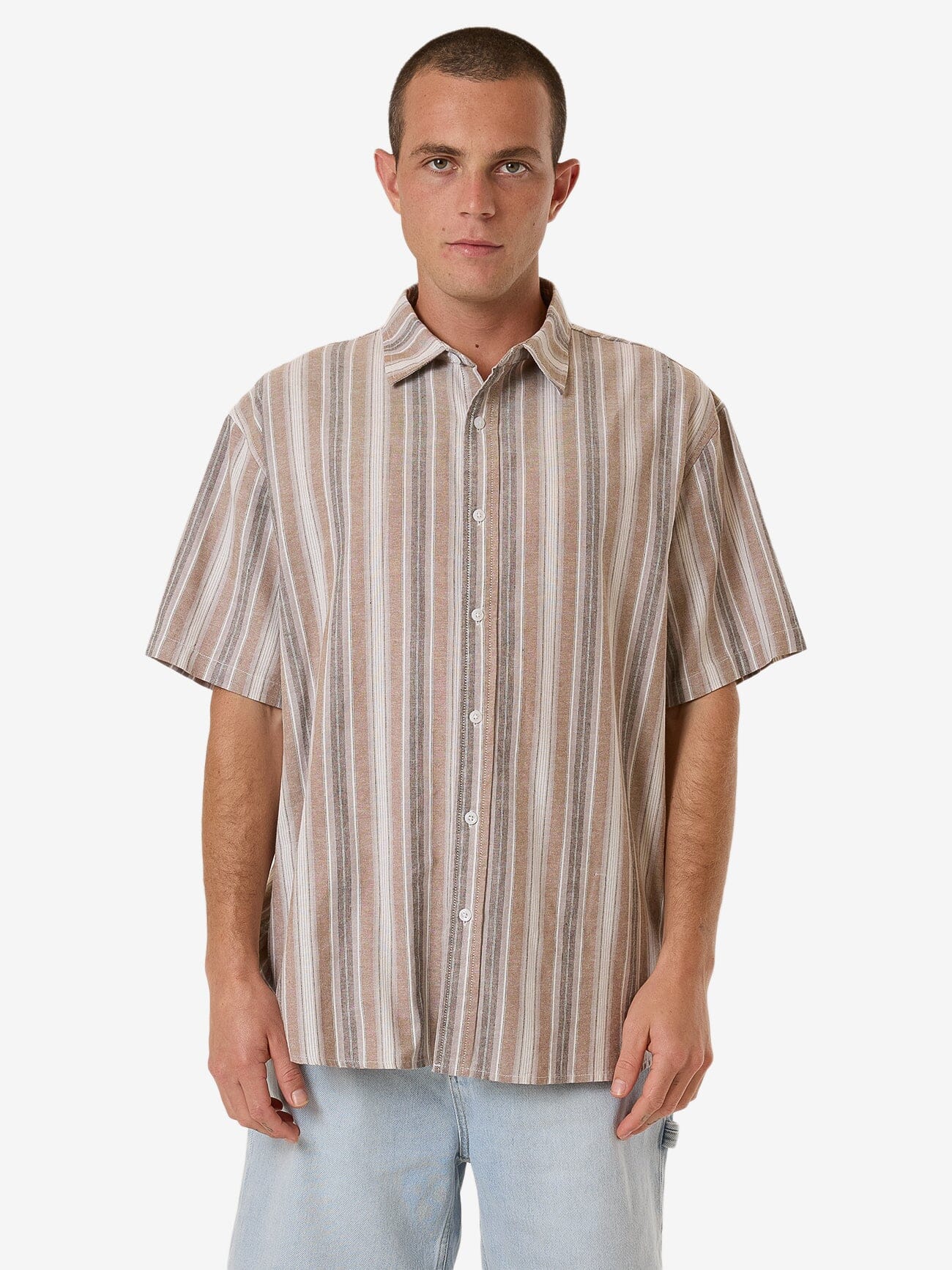 Unlocked Stripe Short Sleeve Shirt - Breen