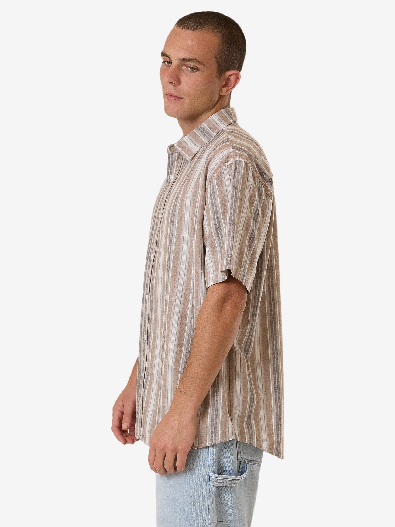 Unlocked Stripe Short Sleeve Shirt - Breen