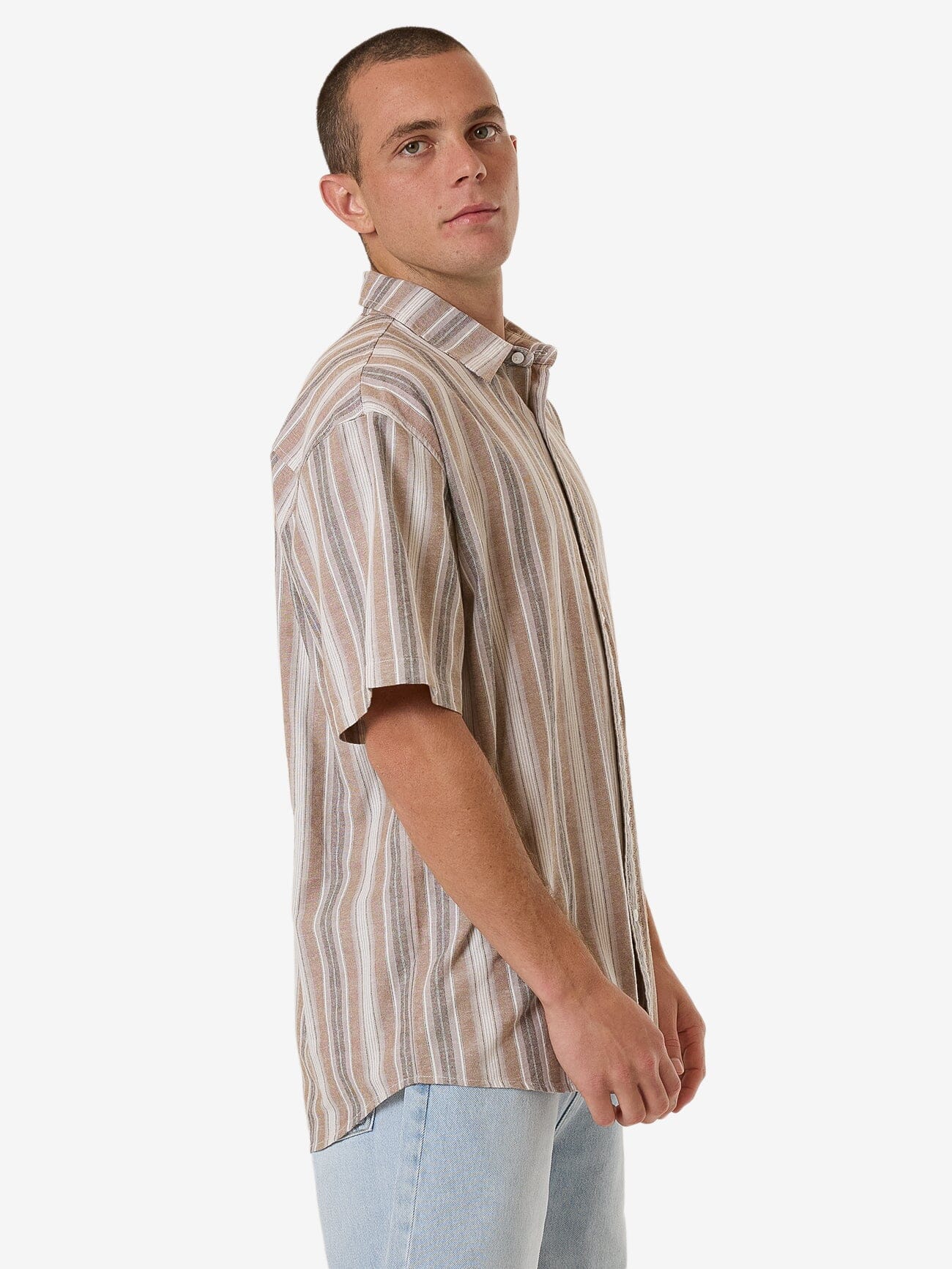 Unlocked Stripe Short Sleeve Shirt - Breen