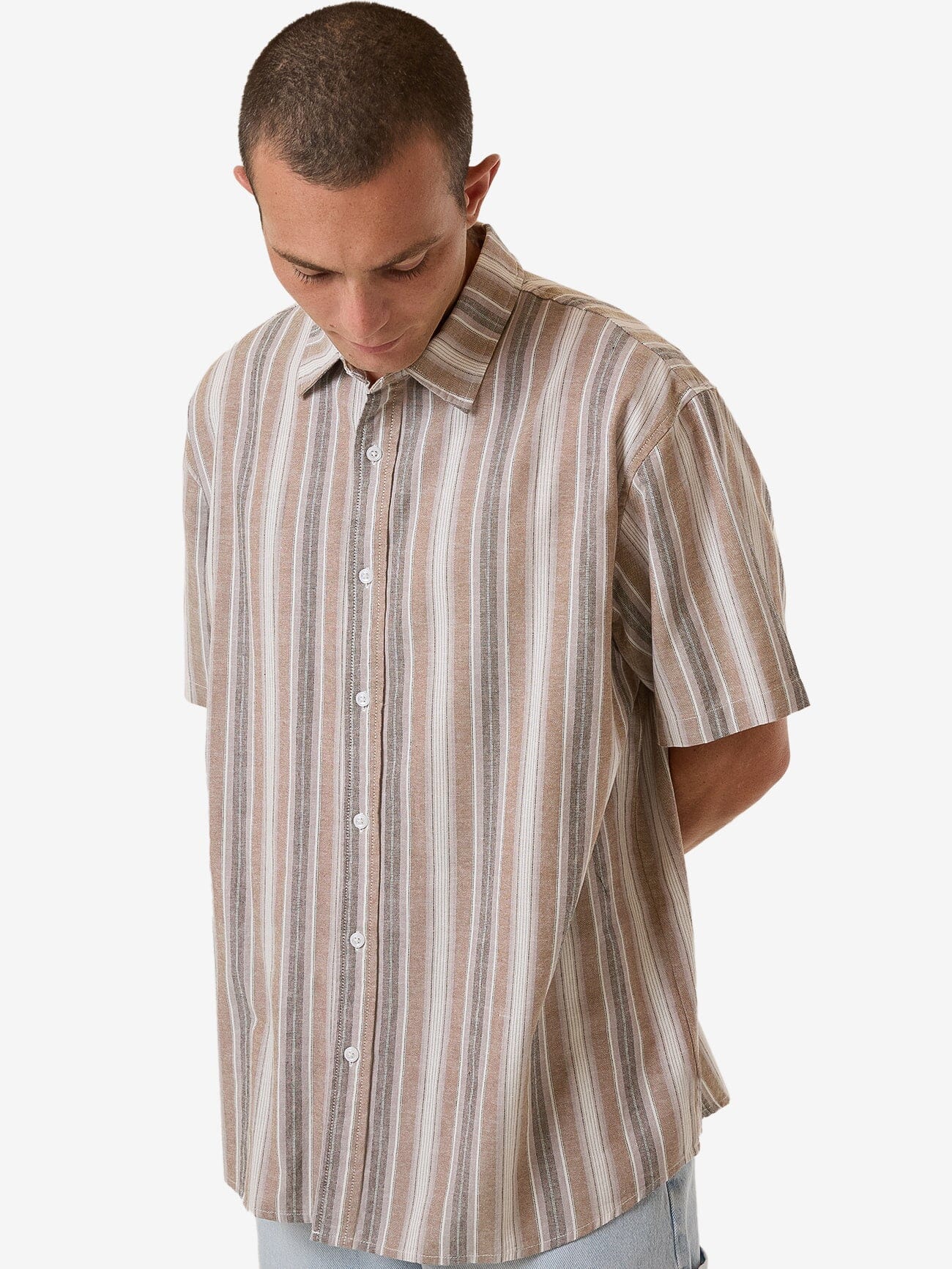 Unlocked Stripe Short Sleeve Shirt - Breen