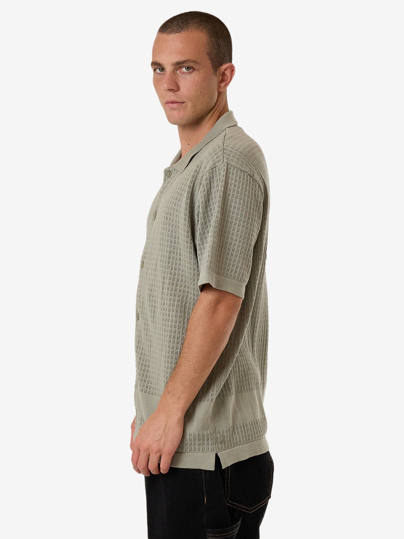 Lost In Paradise Knit Bowling Shirt - Aluminium