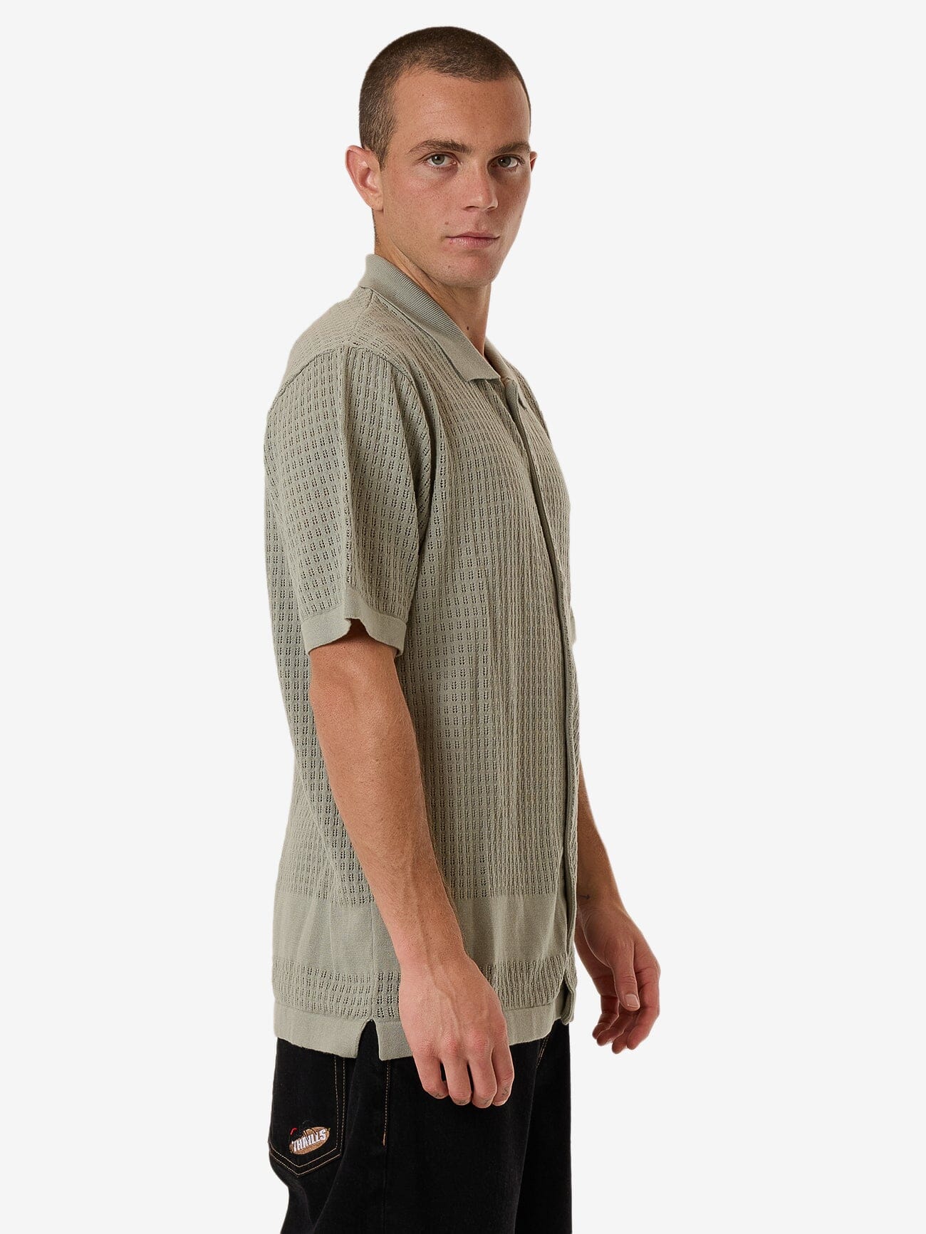 Lost In Paradise Knit Bowling Shirt - Aluminium