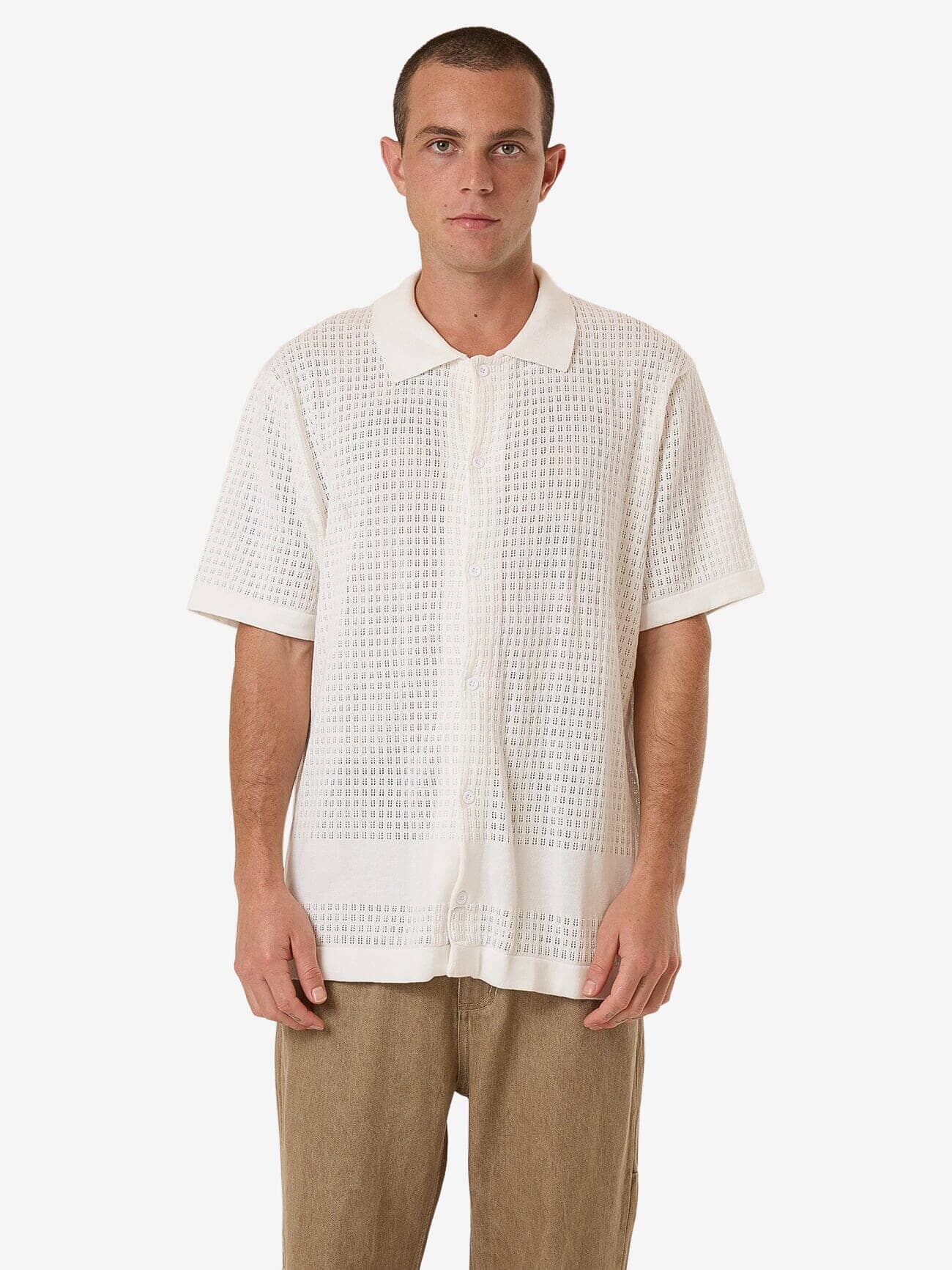 Lost In Paradise Knit Bowling Shirt - Unbleached XS