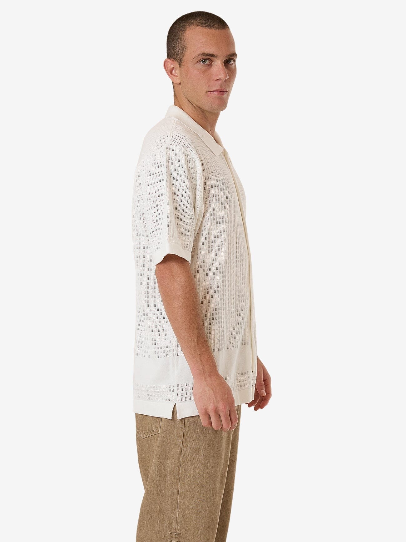 Lost In Paradise Knit Bowling Shirt - Unbleached XS