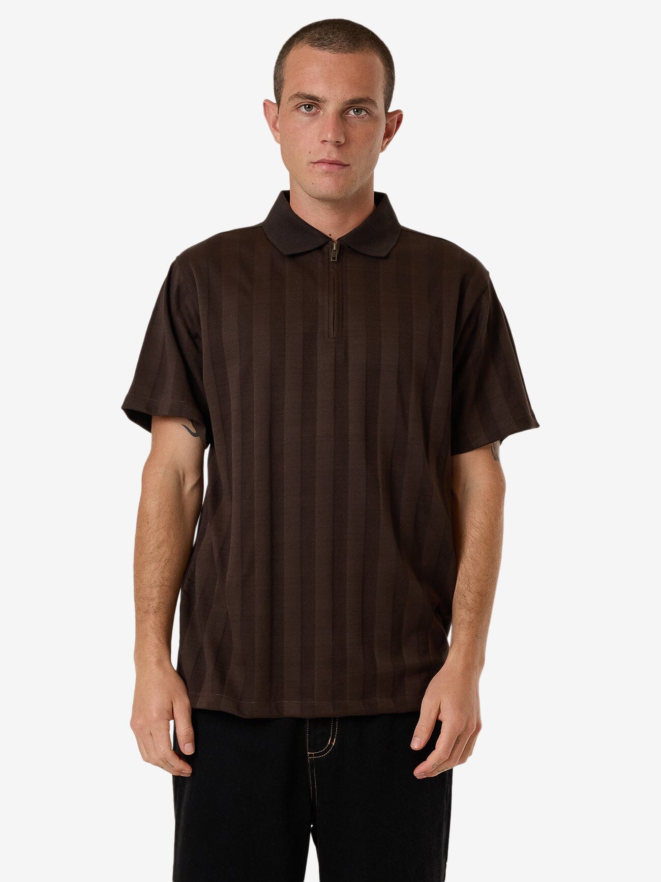 Arts & Industrial Quarter Zip Polo - Postal Brown XS