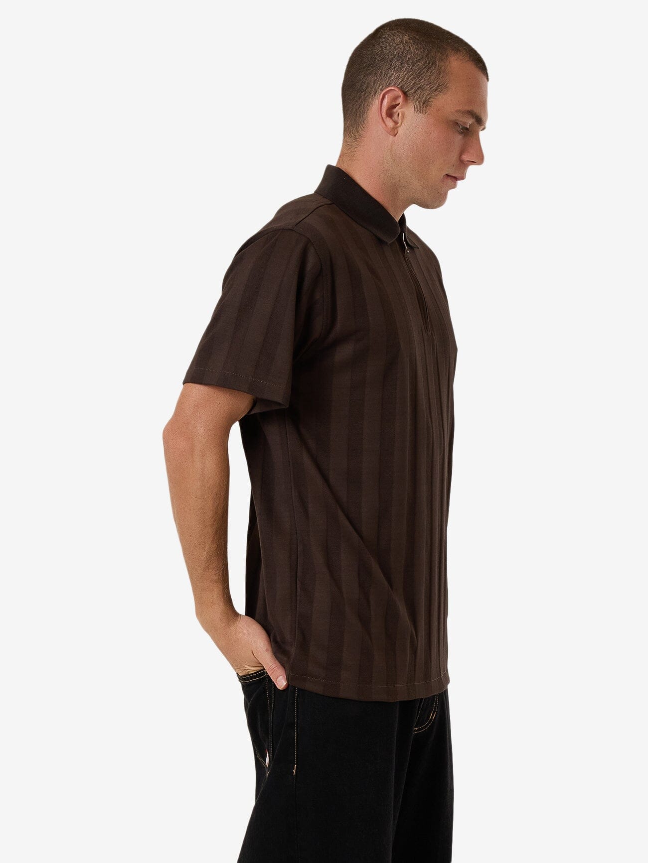 Arts & Industrial Quarter Zip Polo - Postal Brown XS