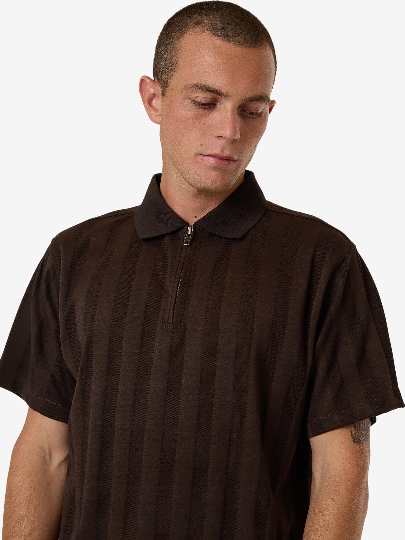 Arts & Industrial Quarter Zip Polo - Postal Brown XS