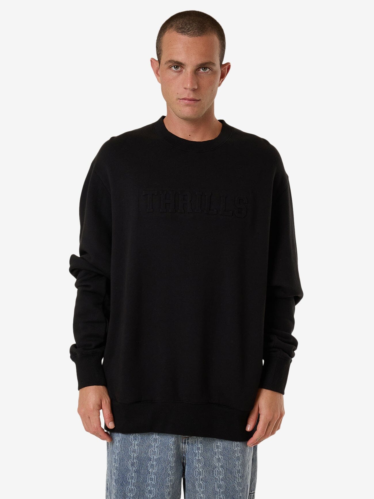 Roosevelt Emboss Oversize Crew Fleece - Black XS