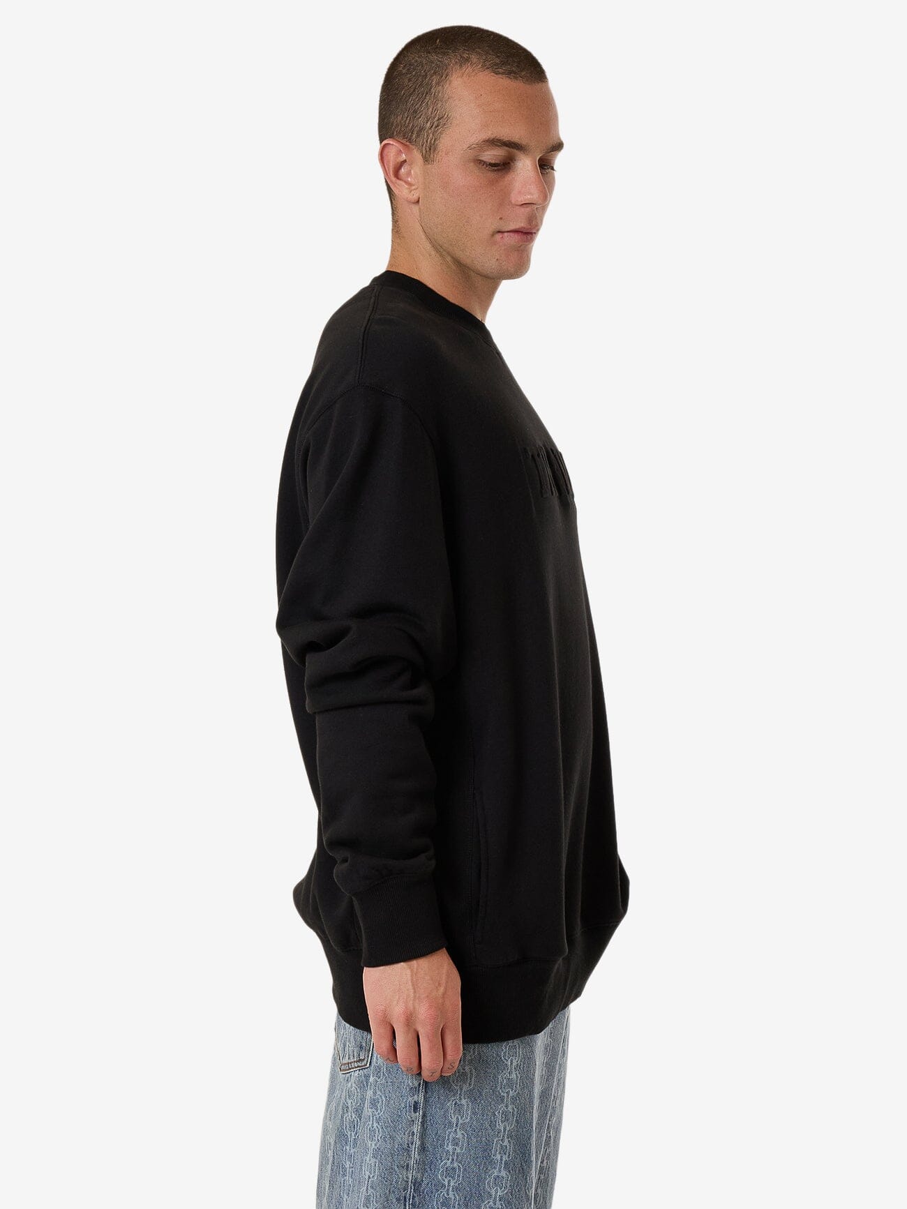 Roosevelt Emboss Oversize Crew Fleece - Black XS