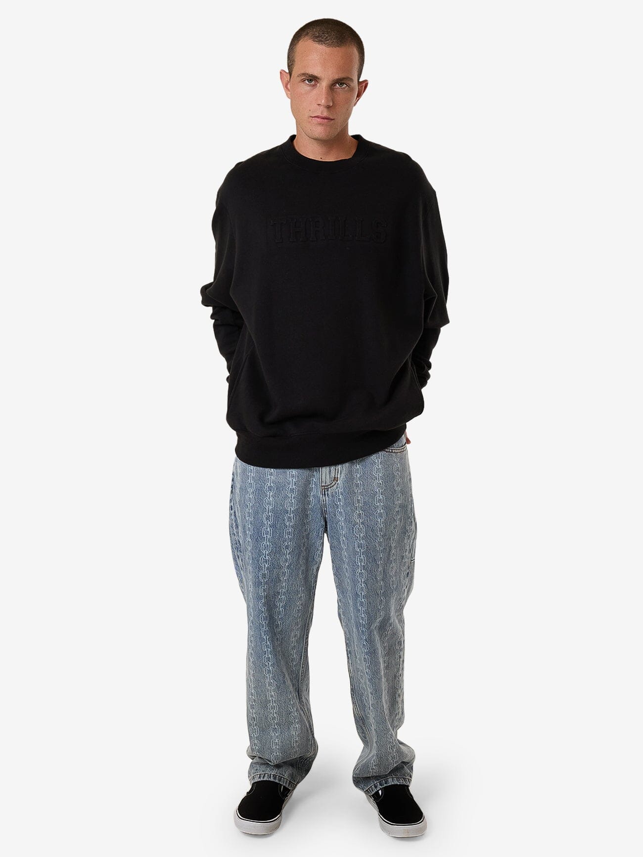 Roosevelt Emboss Oversize Crew Fleece - Black XS