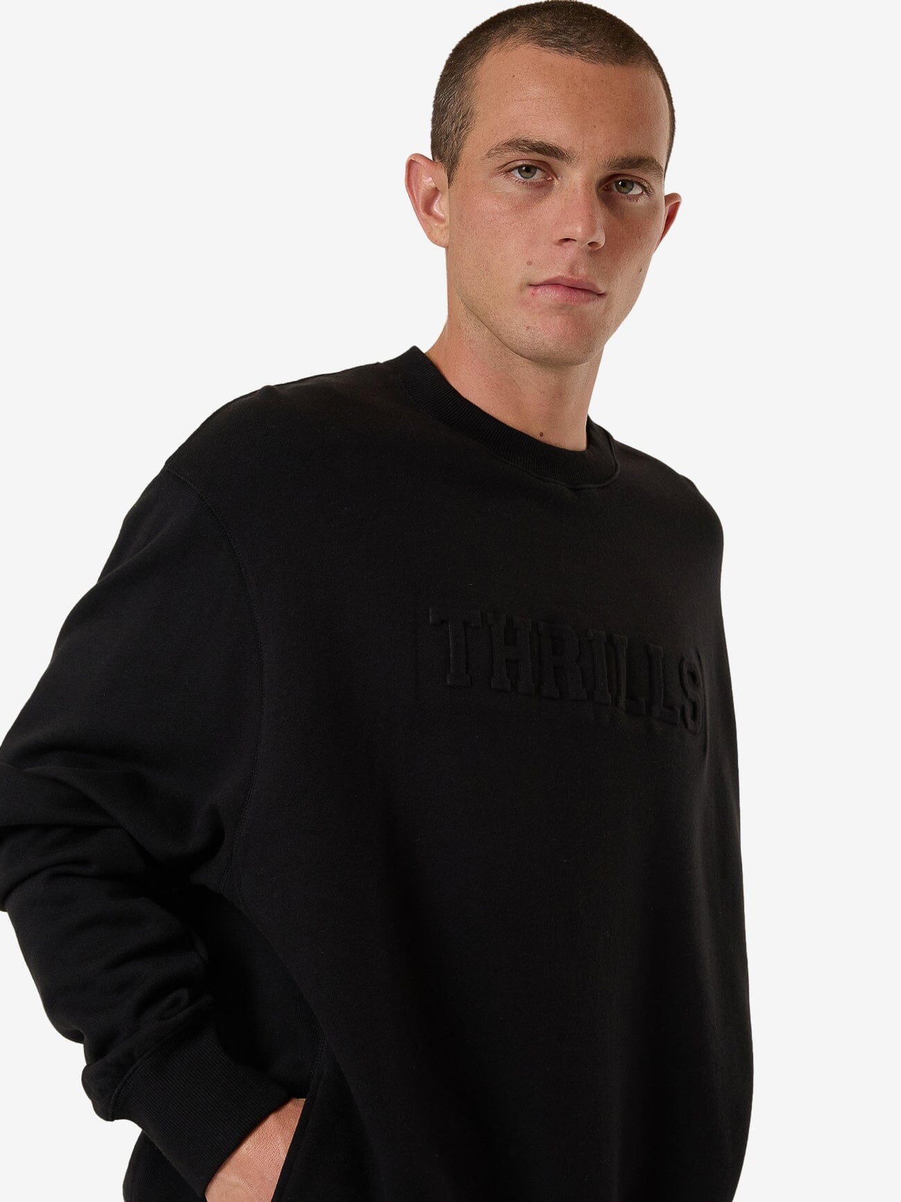 Roosevelt Emboss Oversize Crew Fleece - Black XS