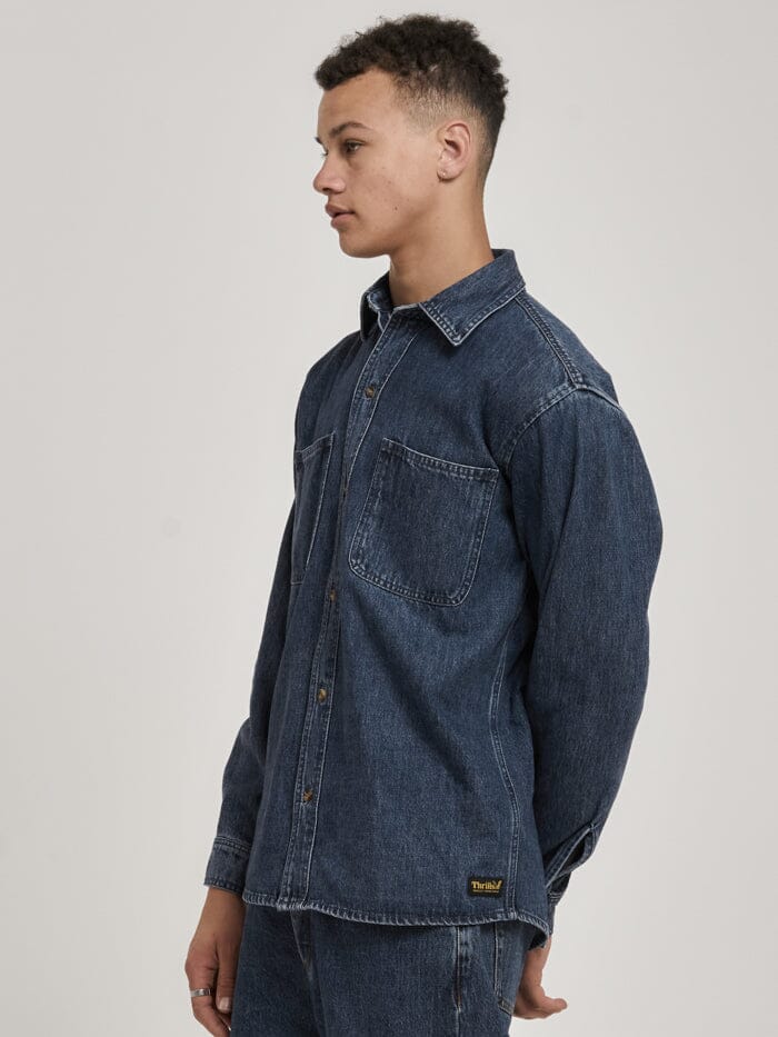 Thrills Union Long Sleeve Work Shirt - Worn In Blue