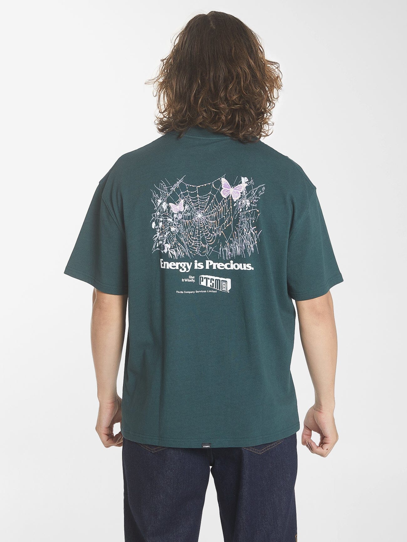 Energy Is Precious Box Fit Oversize Tee - Dark Jade XS