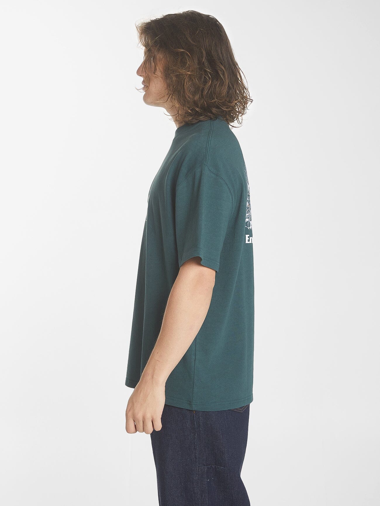 Energy Is Precious Box Fit Oversize Tee - Dark Jade XS