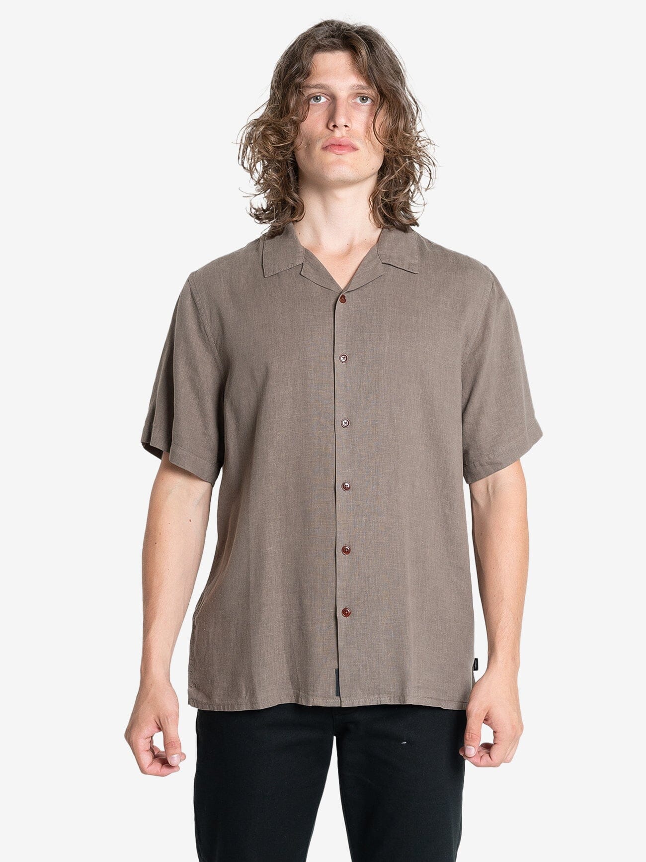 Hemp Minimal Thrills Bowling Shirt - Light Canteen XS