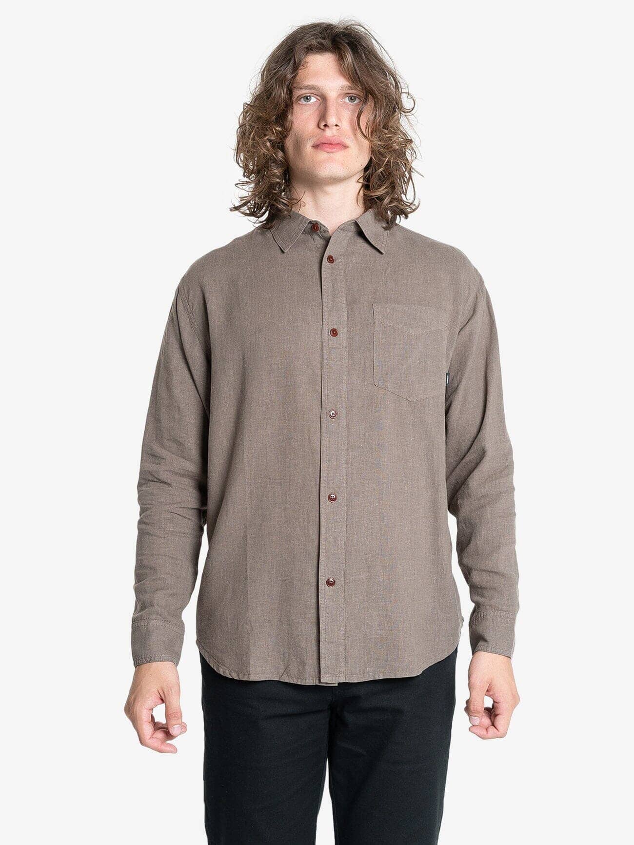 Hemp Minimal Thrills Oversize Long Sleeve Shirt - Light Canteen XS